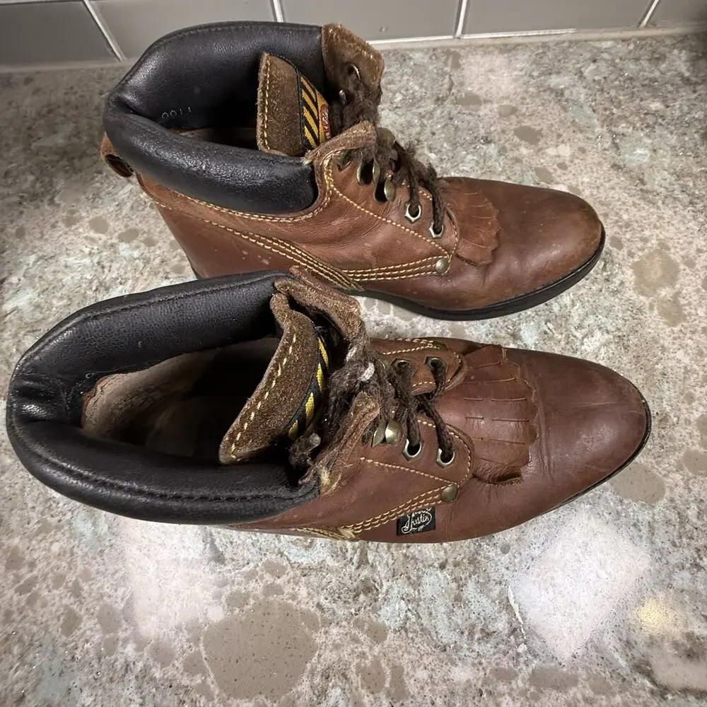 Justin Lace‎ Up Kids Boots 782Y Size 2.5D Brown Leather